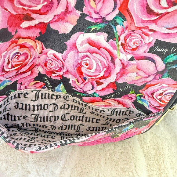 Juicy Couture Mini Backpack Purse Black Pink Roses Floral Studded PVC - Picture 5 of 7